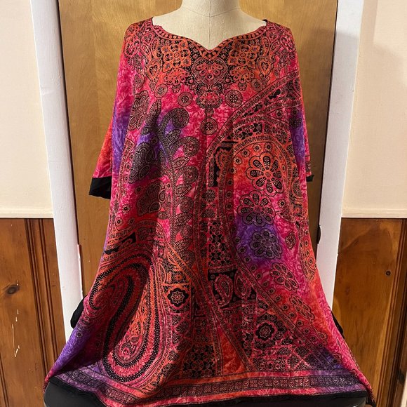 Good Times Womens Pink Orange Purple & Black Paisley Print Tunic Poncho One Size - Picture 1 of 6